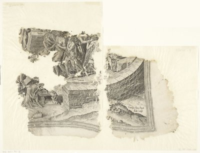Rechteruntere Ecke einer Druckgrafik der Szene von Cebes (Tabula Cebetis Carta Vitae) von Philips Galle