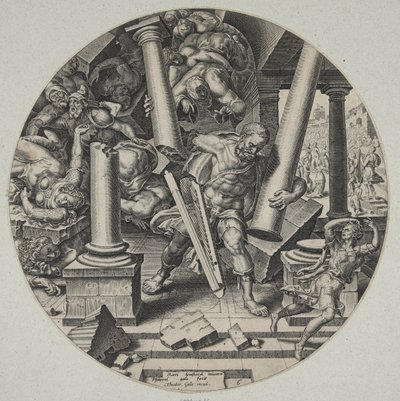 Samson zerstört den Tempel der Philister von Philips Galle