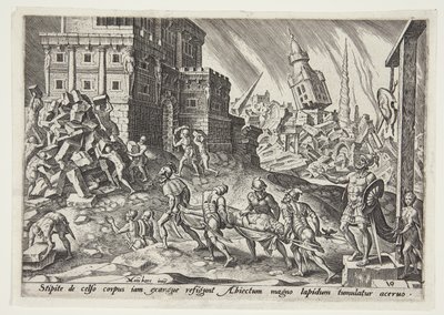 Die Leiche des Königs von Ai wird zum Stadttor gebracht von Philips Galle