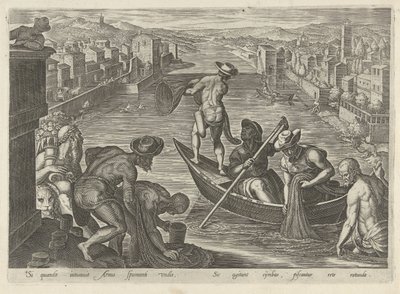 Fischfang mit Netz
Jagdszenen (Serientitel)
In quibus omne genus venationis, aucupij, piscatusque (Serientitel) von Philips Galle
