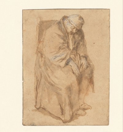 Joost van den Vondel, schlafend in einem Stuhl von Philips Koninck