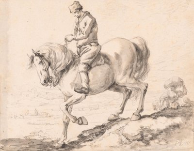 Ein Reiter überquert mit seinem Pferd einen Bach von Philips Wouwerman