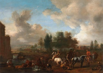 Pferde beim Tränken: eine Landschaft von Philips Wouwerman