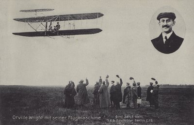 Amerikanischer Flieger Orville Wright und seine Flugmaschine von Photographer German