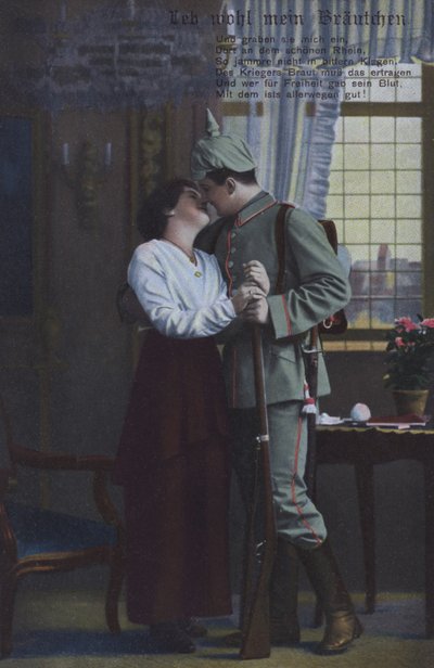 Deutscher Soldat verabschiedet sich von seiner Frau vor dem Kriegseinsatz von Photographer German