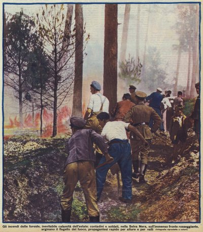Bauern und Soldaten bekämpfen einen Waldbrand im Schwarzwald, Deutschland von Photographer German