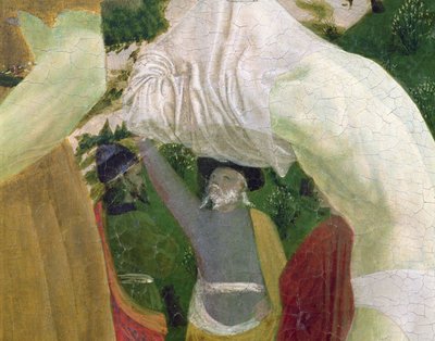 Taufe Christi, Detail des rechten Abschnitts, der einen Mann zeigt, der sich auf die Taufe vorbereitet von Piero della Francesca