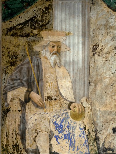 Porträt von Sigismondo Pandolfo Malatesta im Gebet vor San Sigismondo (Detail) von Piero della Francesca