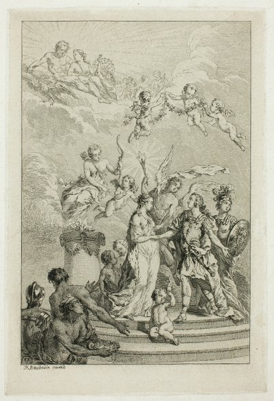 Allegorie der Hochzeit des Dauphin Louis mit der Infantin Maria Theresa von Spanien von Pierre Antoine Baudouin