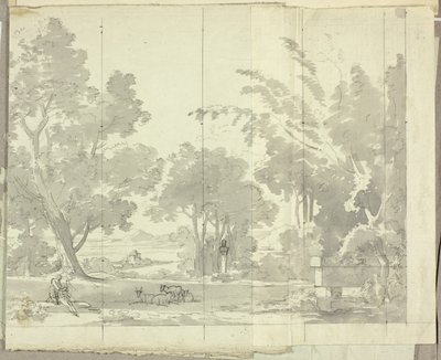 Fantasielandschaft mit Ruinen und Figuren von Pierre Antoine Mongin