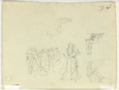Blatt mit Skizzen: Menge und einzelne Figuren von Pierre Antoine Mongin