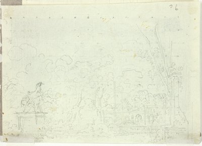 Ansicht des Parks von Versailles: Reiterstatue zwischen Bäumen von Pierre Antoine Mongin