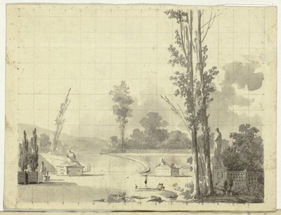 Ansicht des Parks von Versailles: Treppe und zwei Pappeln von Pierre Antoine Mongin
