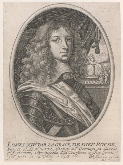 Porträt von Ludwig XIV. (Louis XIV par la Grace de Dieu Roy de France et de Navarre) von Pierre Aubry