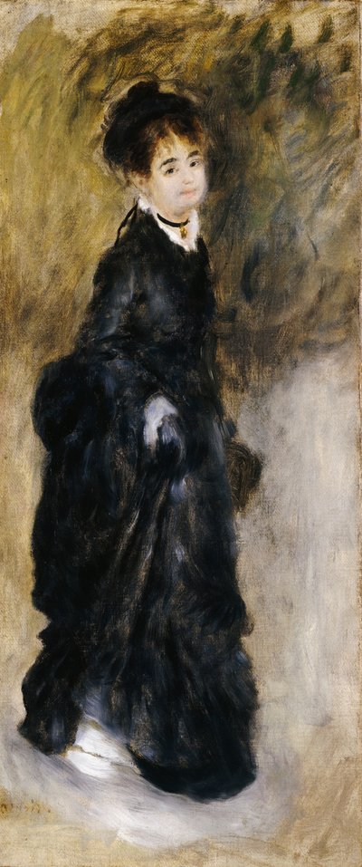 Eine junge Frau, ganzfigur, hält ihren Rock hoch, 1877 von Pierre Auguste Renoir