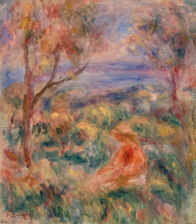 Sitzende Frau mit Meer im Hintergrund von Pierre Auguste Renoir