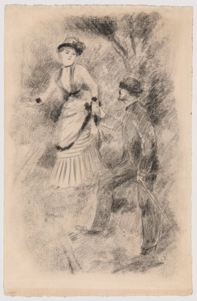 Der Abstieg vom Gipfel: Jean Martin stützt Hélène, die Tochter des Bankiers (Illustration für Edmond Renoirs „L’étiquette“) von Pierre Auguste Renoir