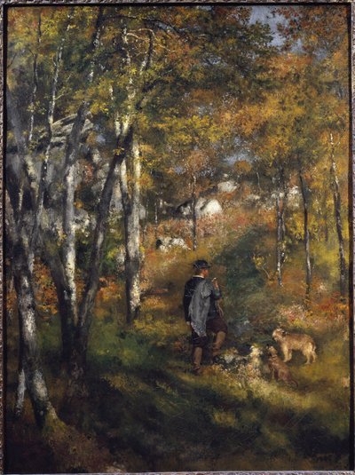 Der Maler Jules Le Coeur mit seinen Hunden im Wald von Fontainebleau von Pierre Auguste Renoir