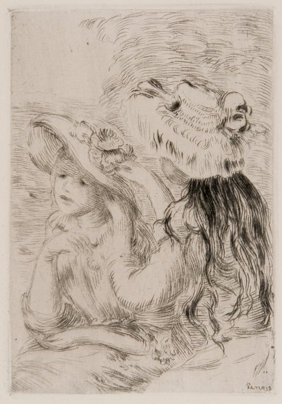 Zwei junge Mädchen, die Blumen auf ihre Hüte stecken, um 1894 von Pierre Auguste Renoir