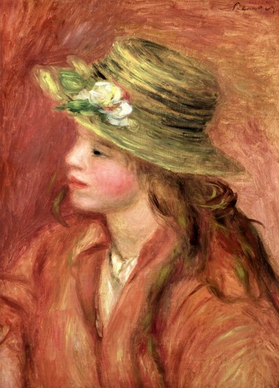 Junges Mädchen mit Strohhut, ca. 1908 von Pierre Auguste Renoir