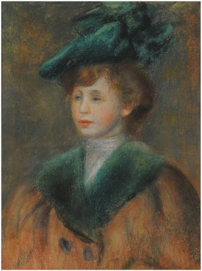 Junge Frau mit grünem Hut von Pierre Auguste Renoir