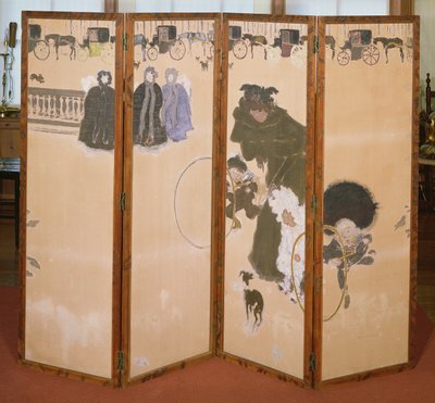 Die Kindermädchen beim Spaziergang oder das Fries der Droschken, Paravent in 4 Paneelen, 1899 (Farbige Drucke im Holzrahmen) von Pierre Bonnard
