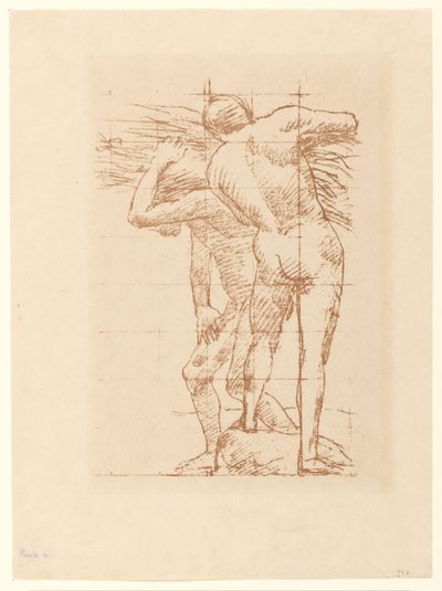 Studie von zwei nackten Männern mit einem Strohbündel von Pierre Cécile Puvis de Chavannes