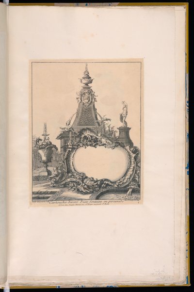 Kartusche mit einem Brunnen und einem Obelisken im Hintergrund von Pierre Edme Babel