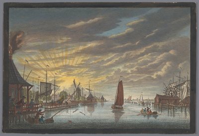Ansicht des alten Jachthafens in Amsterdam, Blickrichtung Bollwerk Leeuwenburg oder Blauwhoofd von Pierre Fouquet