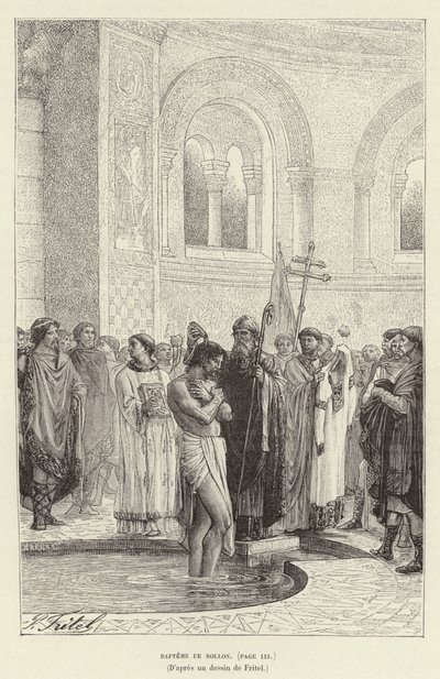 Taufe von Rollo, erster Herrscher der Normandie, ca. 911 (Stich) von Pierre Fritel