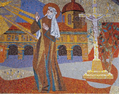 Nahaufnahme eines Wandgemäldes, Basilika der hl. Therese, Lisieux, Basse-Normandie, Frankreich von Pierre Gaudin