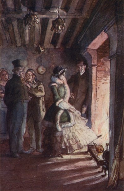 Madame Bovary ging in die Küche und trat an den Kamin (Farblitho) von Pierre Georges Jeanniot