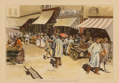 Die Markthändler der vier Jahreszeiten auf der Rue du Faubourg Saint-Denis, Paris von Pierre Georges Jeanniot
