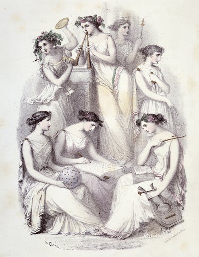 Genies des Olymp - in „Les Femmes mythologiques“, Zeichnungen von G. Staal, von Mery und dem Grafen Foelix, Ed. G. de Gouet von Pierre Gustave Eugene Staal