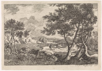 Landschaft mit Bäumen im Vordergrund von Pierre Joseph Jacques Tiberghien