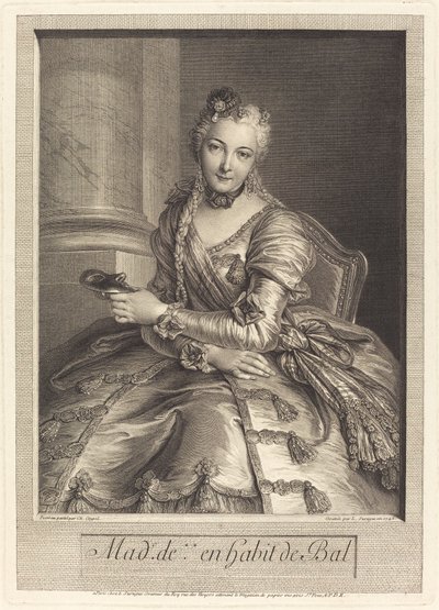 Mme. de M ... im Ballkleid von Pierre Louis de Surugue after Charles Antoine Coypel