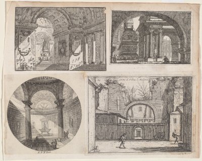 Vorhalle vor einem runden Tempel von Pierre Moreau