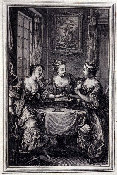 La Gageure des trois commeres - in „Tales et nouvelles en vers“ von Jean La Fontaine. 1776. Illustration von P.P. Choffard von Pierre Philippe Choffard