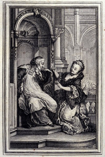 Le Mari Beichtvater - in „Tales et nouvelles en vers“ von Jean La Fontaine. 1776. Illustration von P.P. Choffard von Pierre Philippe Choffard