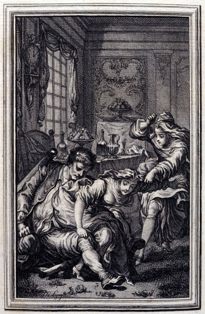 Le bat - in „Erzählungen und neue Verse“ von Jean La Fontaine. 1776. Illustration von P.P. Choffard. von Pierre Philippe Choffard