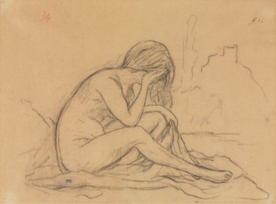 Studie eines weiblichen Aktes (recto), Studien von Draperien und Landschaft (verso), 1800er von Pierre Puvis de Chavannes