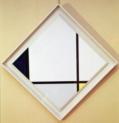Tableau Nr. I: Raute mit drei Linien und Blau, Grau und Gelb von Piet Mondrian