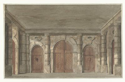 Entwurf für ein Bühnenbild eines Vorraums eines Gefängnisses (?) von Pieter Barbiers (I)