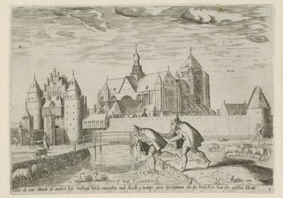 Ansicht von Veere, mit dem Sprichwort: der eine Blinde führt den anderen (Landschappen met bijbelse scènes) von Pieter Bast