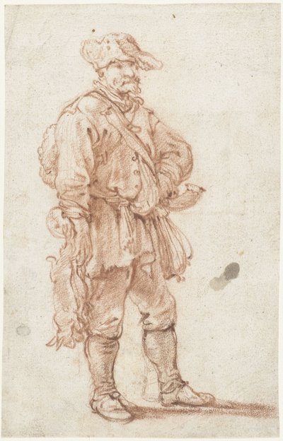 Stehender Jäger mit zwei toten Hasen von Pieter Bout