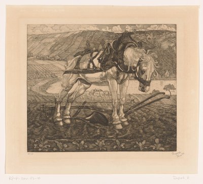 Pflügender Pferd auf einem Hügel von Pieter Dupont