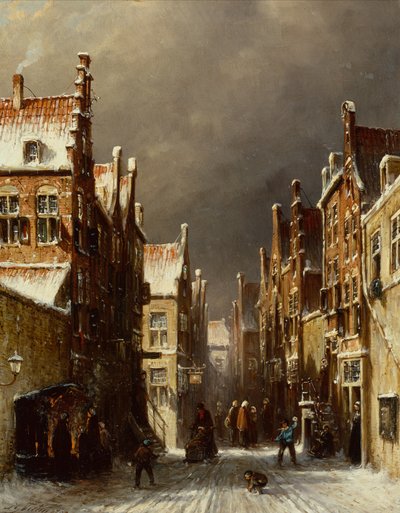 Winterstraßenszene mit Kindern, die Schneebälle werfen von Pieter Gerard Vertin