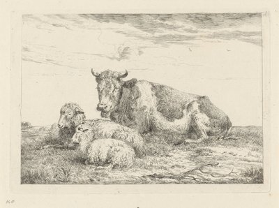 Schlafende Kuh mit Schaf und Lamm von Pieter Gerardus van Os