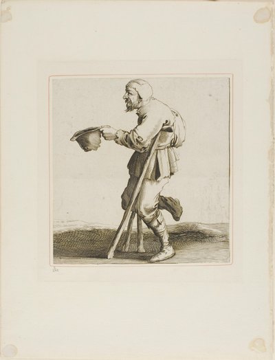Lahmer Bettler bittet um Almosen, aus T is al verwart-gaern (Es ist schon verwirrend) von Pieter Jansz. Quast