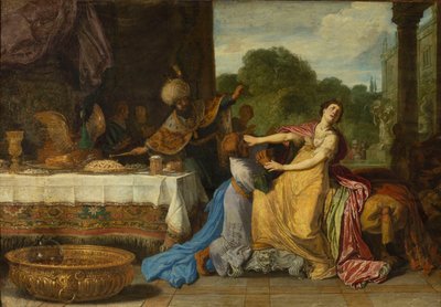 Haman fleht Esther um Gnade an von Pieter Lastman